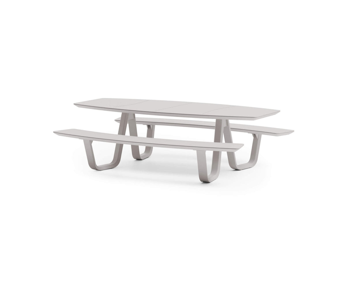 Modern 8teen Outdoor Dining Table with Integrated Benches Casa Design Group