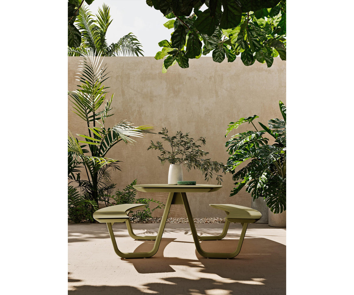 Modern 8teen Outdoor Dining Table with Integrated Benches Casa Design Group