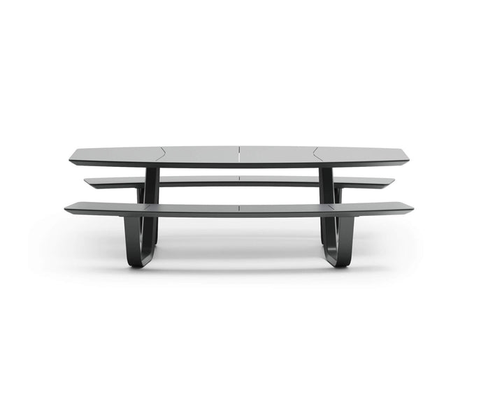Modern 8teen Outdoor Dining Table with Integrated Benches Casa Design Group