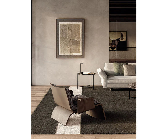 Frigerio Adrian Rug with contrasting band design in wool and botanical silk for contemporary interiors Casa Design Group