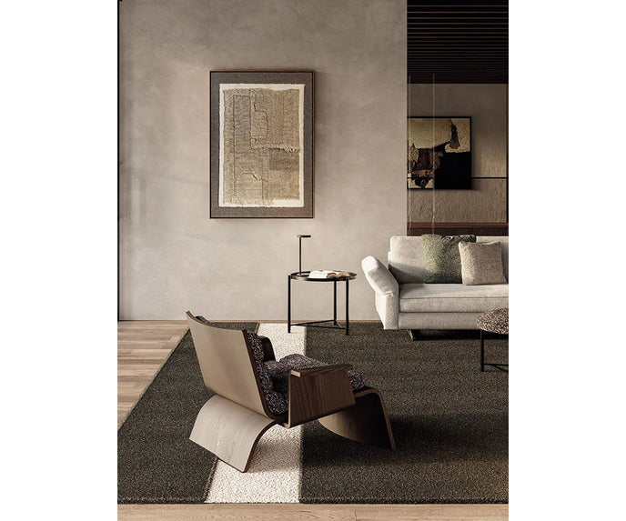 Frigerio Adrian Rug with contrasting band design in wool and botanical silk for contemporary interiors Casa Design Group