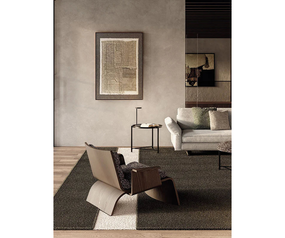 Frigerio Adrian Rug with contrasting band design in wool and botanical silk for contemporary interiors Casa Design Group