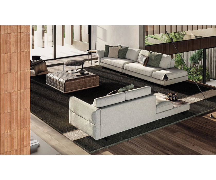 Frigerio Adrian Rug with contrasting band design in wool and botanical silk for contemporary interiors Casa Design Group