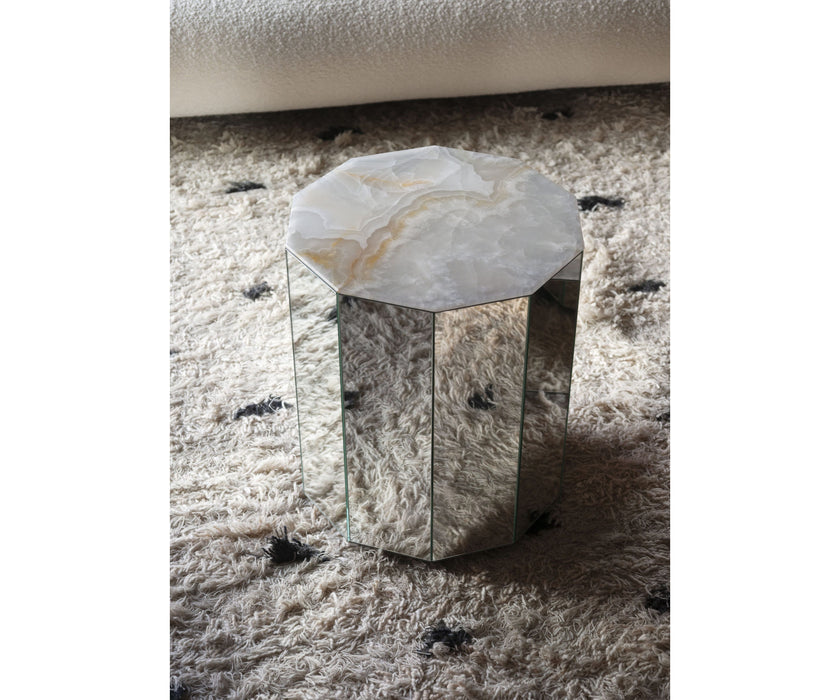Colonna Coffee Table by Tacchini with a mirrored glass exterior and marble top.