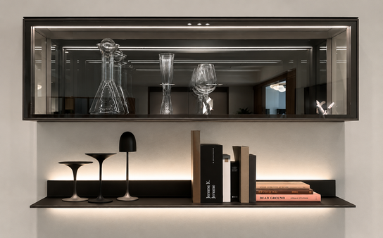 Floor sample Eos shelf and Alambra suspended cabinet