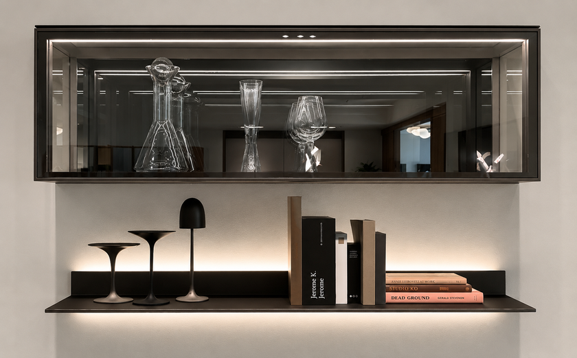 Floor sample Eos shelf and Alambra suspended cabinet