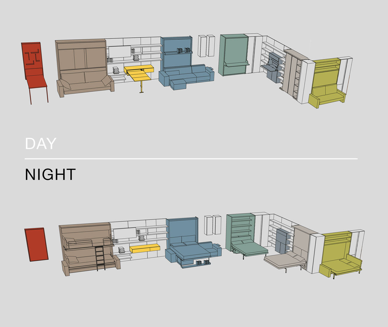 Day and Night Clei Transformable Furniture Systems
