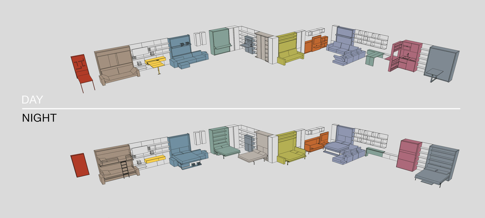 Day and Night Clei Transformable Furniture Systems