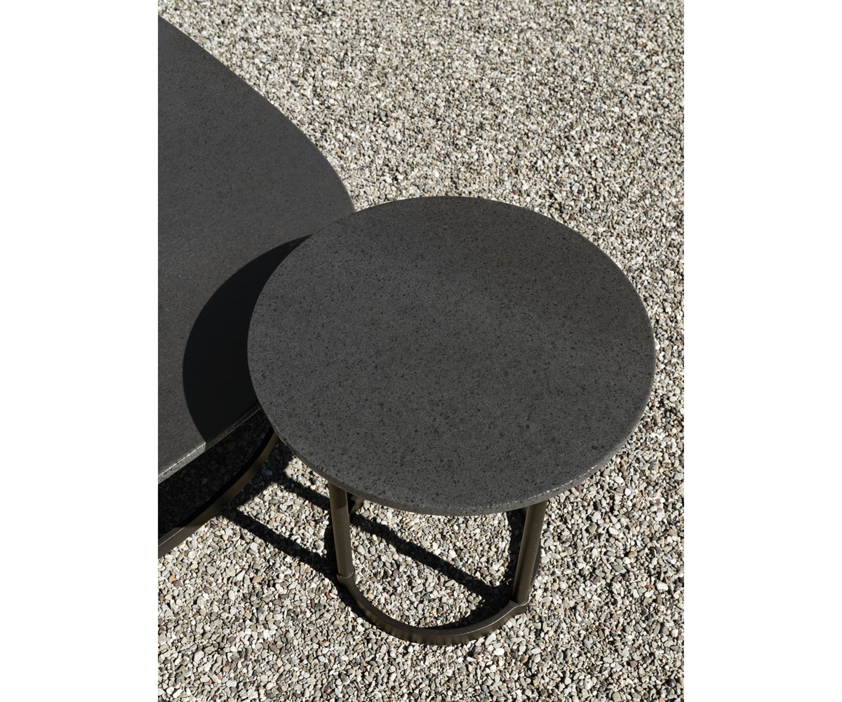 Regent Side Table RTR11 by Molteni&C designed by Vincent Van Duysen with burnished metal base and lava stone top Casa Design Group