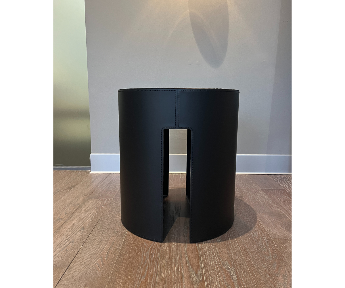 Meridiani-Floor-Sample-Gong-Side-Table-Balck-Leather-Andrea Parisio