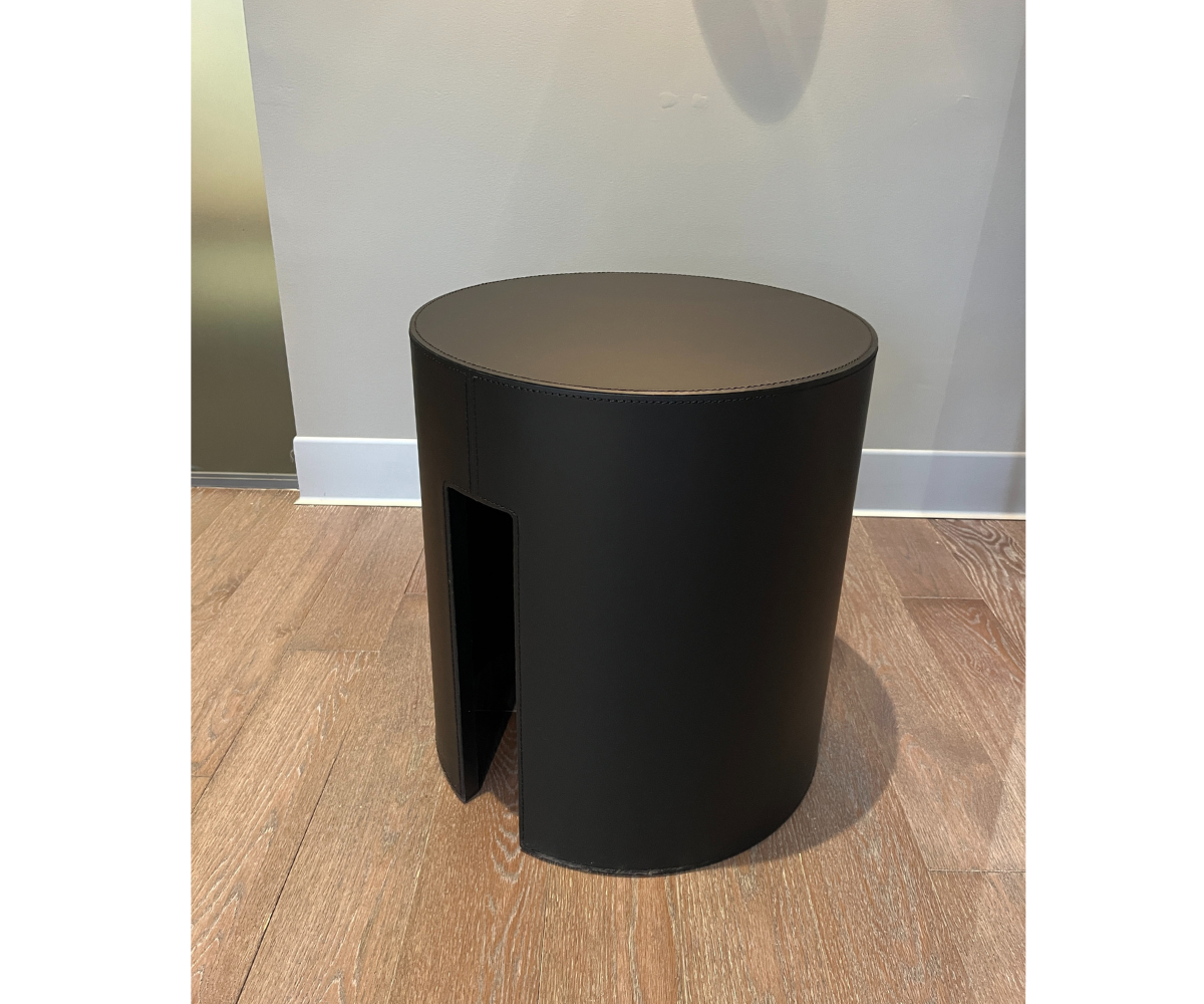 Meridiani-Floor-Sample-Gong-Side-Table-Balck-Leather-Andrea Parisio