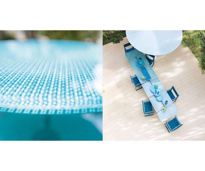 Glossy Aluminum Base and Cristal Top Altopiano Outdoor Dining Table by Paola Lenti Casa Design Group