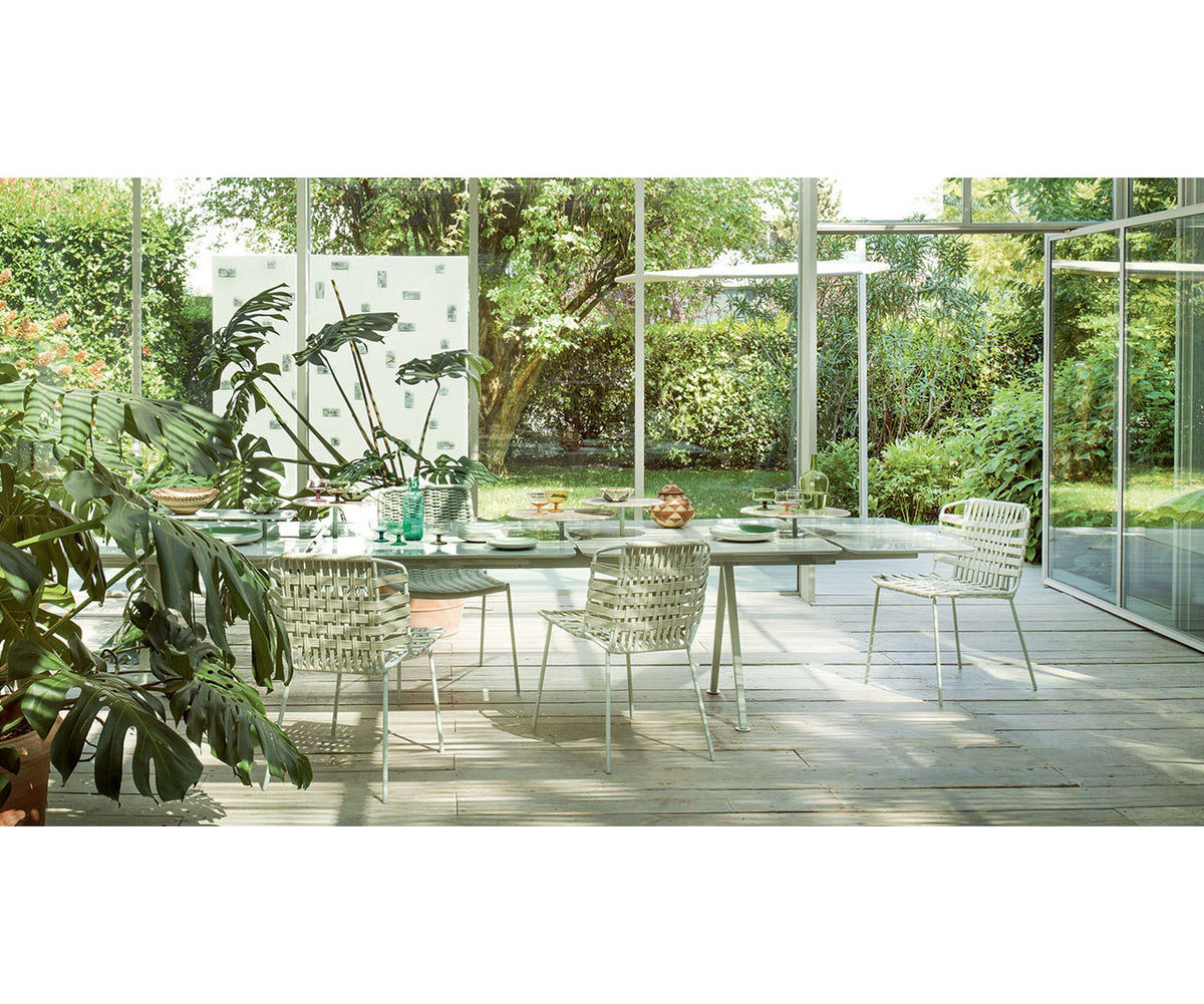 Glossy Aluminum Base and Cristal Top Altopiano Outdoor Dining Table by Paola Lenti Casa Design Group