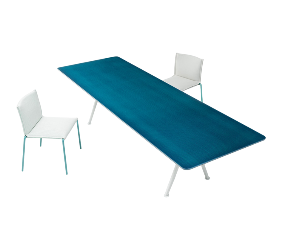 Glossy Aluminum Base and Cristal Top Altopiano Outdoor Dining Table by Paola Lenti Casa Design Group