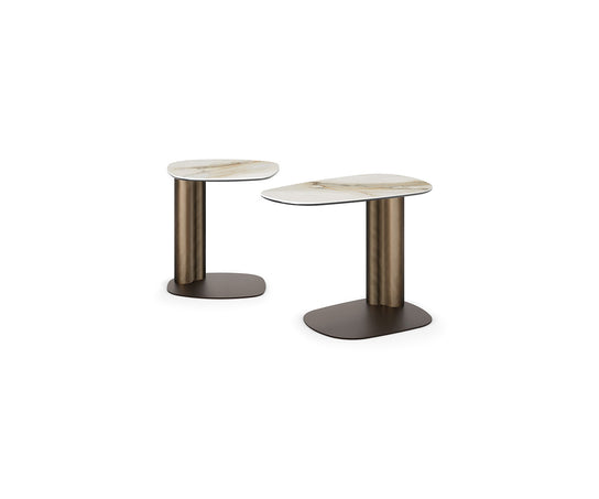 Amalfi C-Table with sculptural steel base, curved metal column and organic ceramic top by Cattelan Italia | Casa Design Group