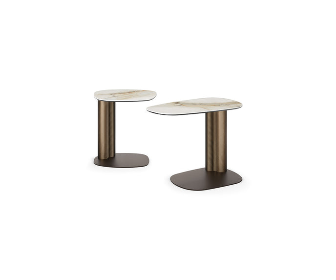 Amalfi C-Table with sculptural steel base, curved metal column and organic ceramic top by Cattelan Italia | Casa Design Group