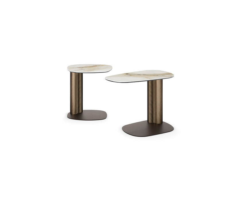 Amalfi C-Table with sculptural steel base, curved metal column and organic ceramic top by Cattelan Italia | Casa Design Group