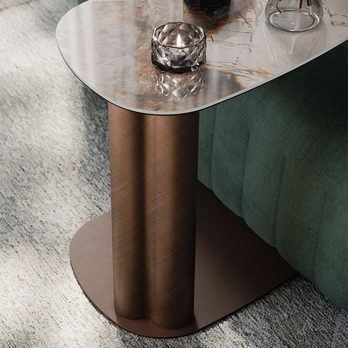 Amalfi C-Table with sculptural steel base, curved metal column and organic ceramic top by Cattelan Italia | Casa Design Group