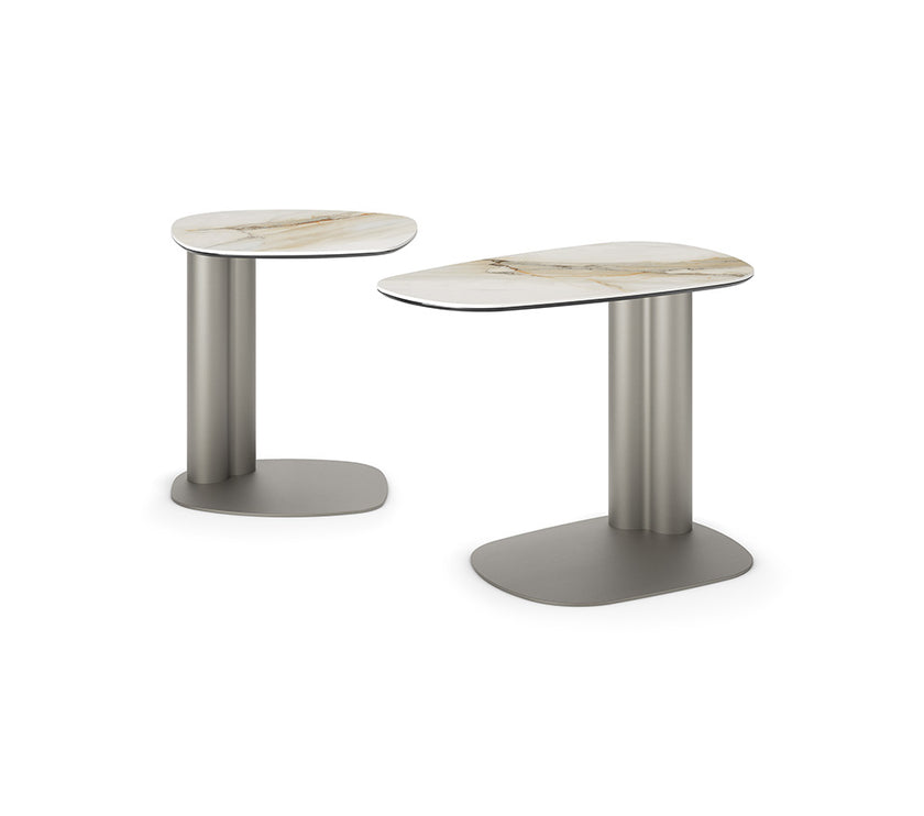 Amalfi C-Table with sculptural steel base, curved metal column and organic ceramic top by Cattelan Italia | Casa Design Group