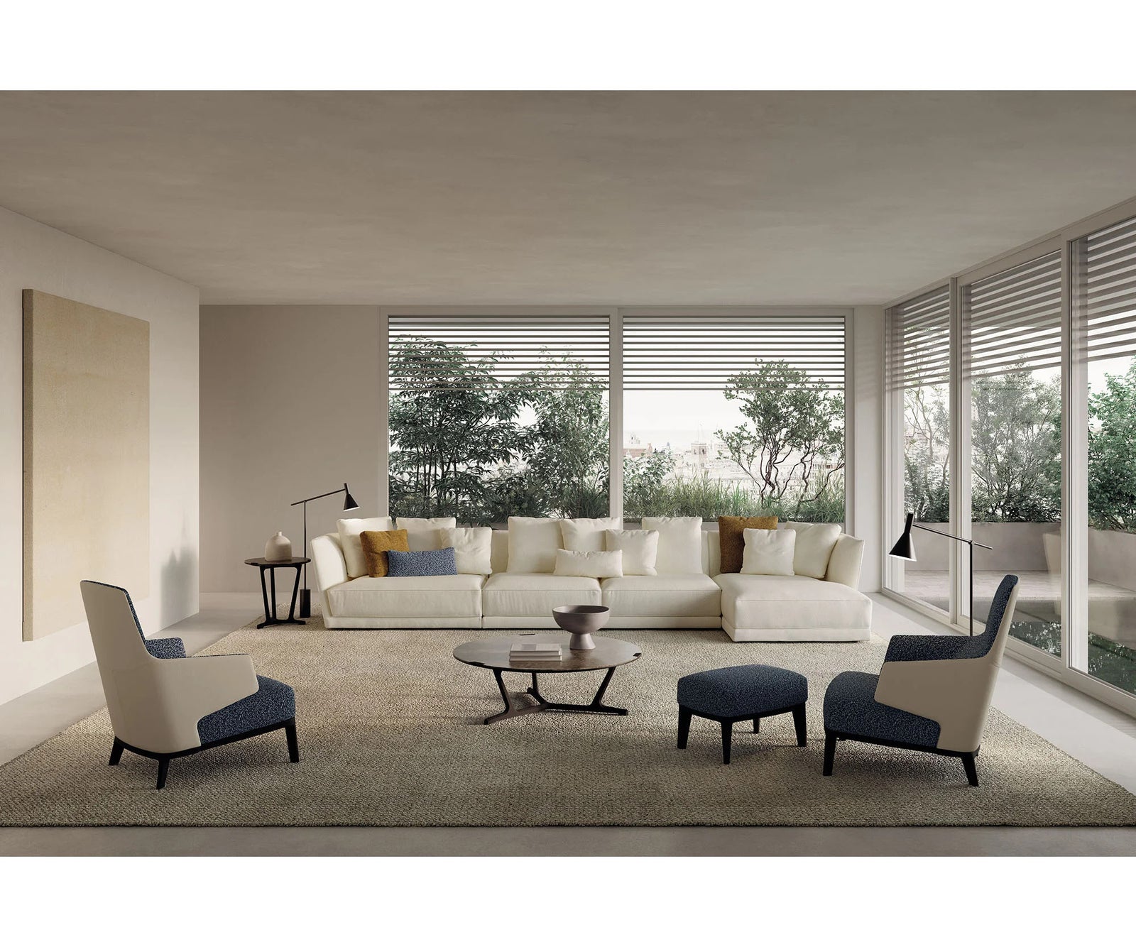 Amanda Bergère by Frigerio upholstered lounge chair with solid wood base Casa Design Group
