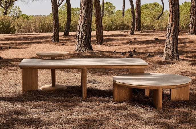 Amanu rectangular teak coffee table by Yabu Pushelberg for Tribù | Casa Design Group