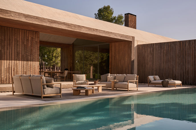 Amanu round teak coffee table by Yabu Pushelberg for Tribù | Casa Design Group