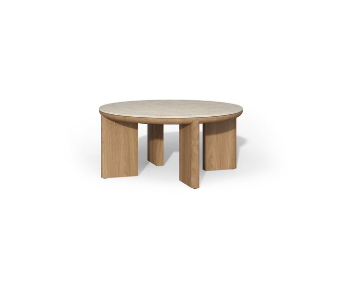 Amanu round teak coffee table by Yabu Pushelberg for Tribù | Casa Design Group