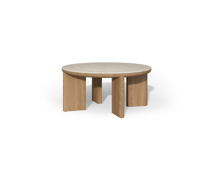 Amanu round teak coffee table by Yabu Pushelberg for Tribù | Casa Design Group