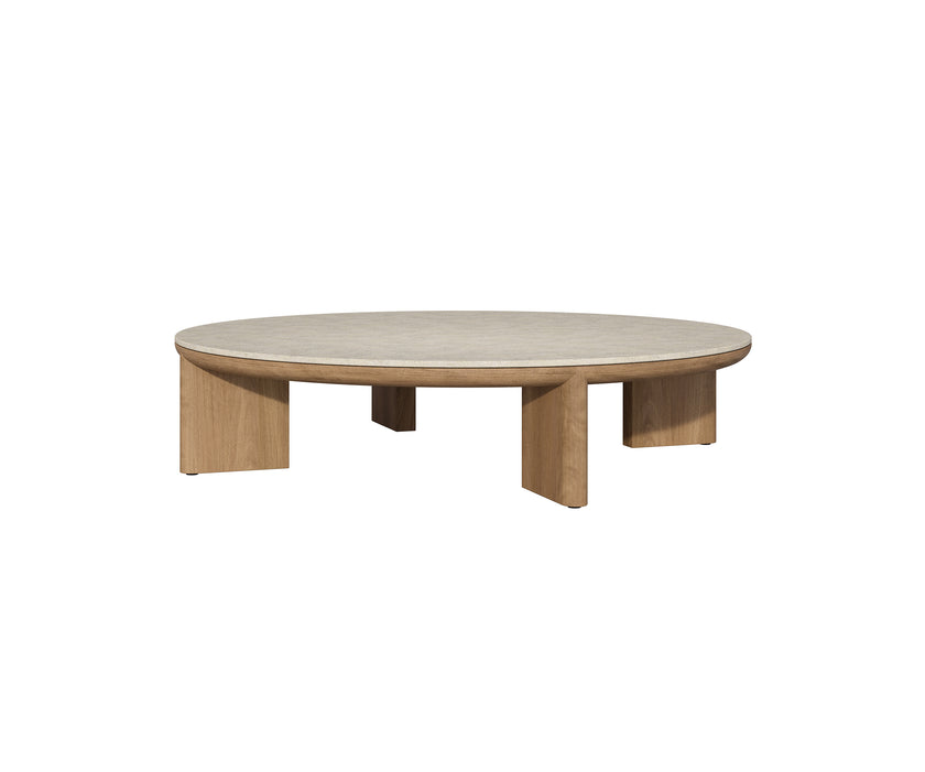 Amanu round teak coffee table by Yabu Pushelberg for Tribù | Casa Design Group