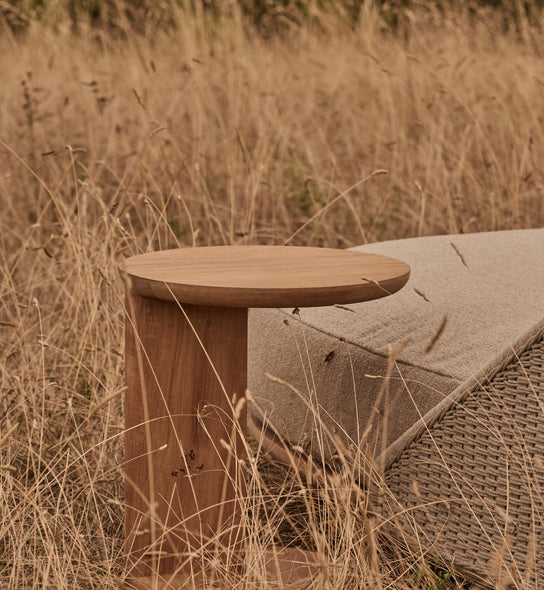 Amanu sculptural teak C-table by Yabu Pushelberg for Tribù | Casa Design Group