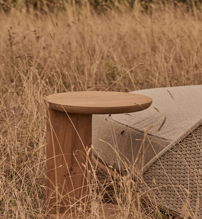 Amanu sculptural teak C-table by Yabu Pushelberg for Tribù | Casa Design Group