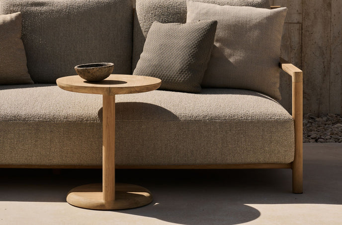 Amanu sculptural teak C-table by Yabu Pushelberg for Tribù | Casa Design Group