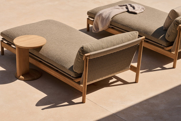 Amanu sculptural teak C-table by Yabu Pushelberg for Tribù | Casa Design Group