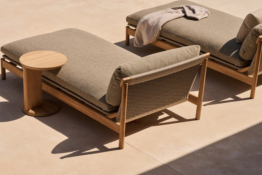 Amanu sculptural teak C-table by Yabu Pushelberg for Tribù | Casa Design Group