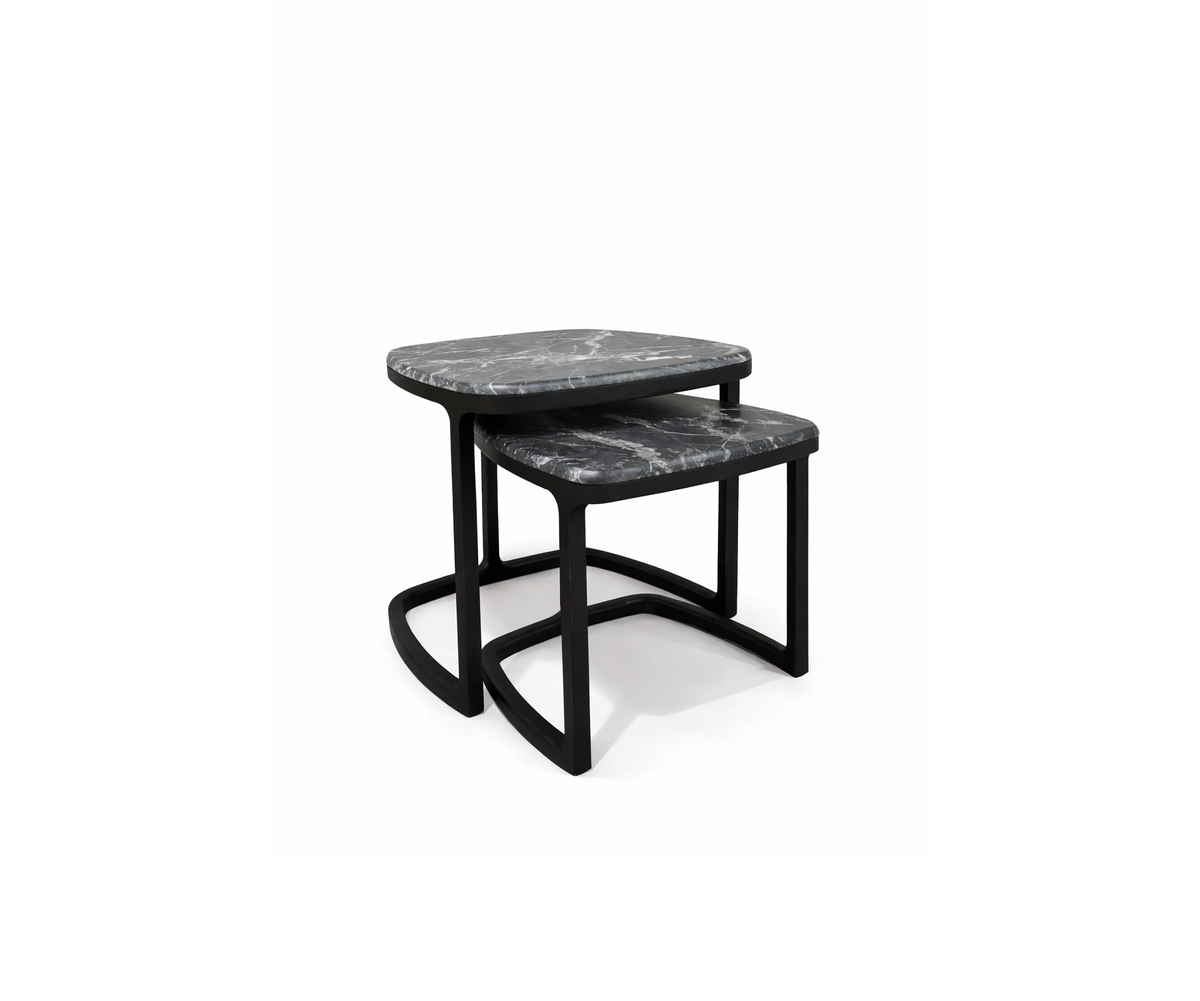 Antigone Side Tables floor sample with Grey Carnico marble tops and wenge-stained ash wood bases – Casa Design Group  