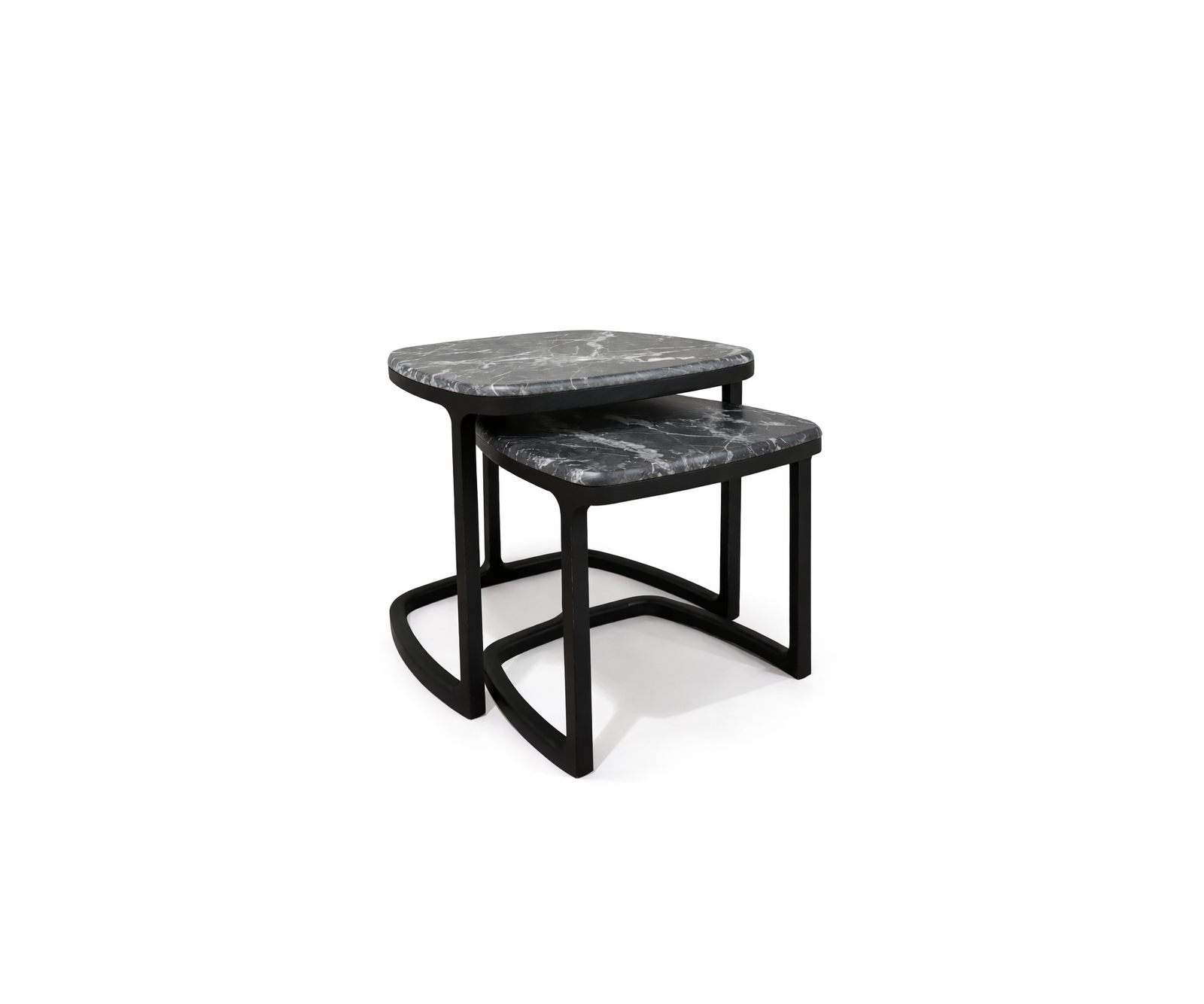 Antigone Side Tables floor sample with Grey Carnico marble tops and wenge-stained ash wood bases – Casa Design Group  