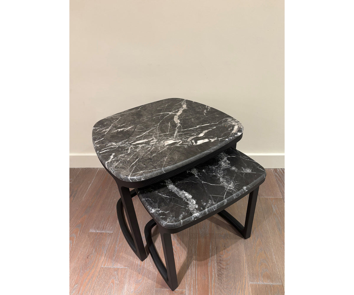 Antigone Side Tables floor sample with Grey Carnico marble tops and wenge-stained ash wood bases – Casa Design Group  