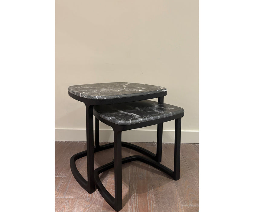 Antigone Side Tables floor sample with Grey Carnico marble tops and wenge-stained ash wood bases – Casa Design Group  
