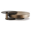 Arena Coffee Table by Cattelan Italia with a hand-brushed wood top and rotating glass extensions.