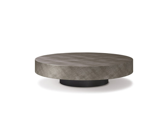 Arena Coffee Table by Cattelan Italia with a hand-brushed wood top and rotating glass extensions.