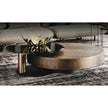 Arena Coffee Table by Cattelan Italia with a hand-brushed wood top and rotating glass extensions.