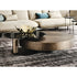 Arena Coffee Table by Cattelan Italia with a hand-brushed wood top and rotating glass extensions.