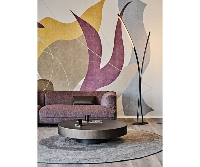 Arena Coffee Table by Cattelan Italia with a hand-brushed wood top and rotating glass extensions.