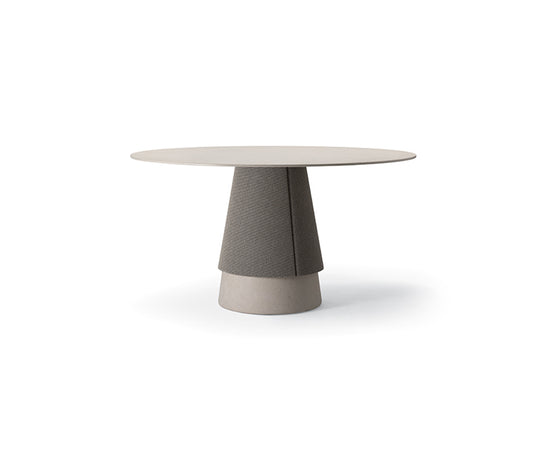 Aretha 3400 table by Bross with central column base in stone or ashwood and ceramic or wood top Casa Design Group