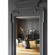 Aretha 3400 table by Bross with central column base in stone or ashwood and ceramic or wood top Casa Design Group