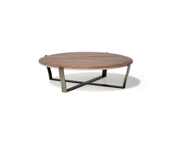 Aristo XL .24 Coffee Table by Capital with a round solid wood top and metallic base.