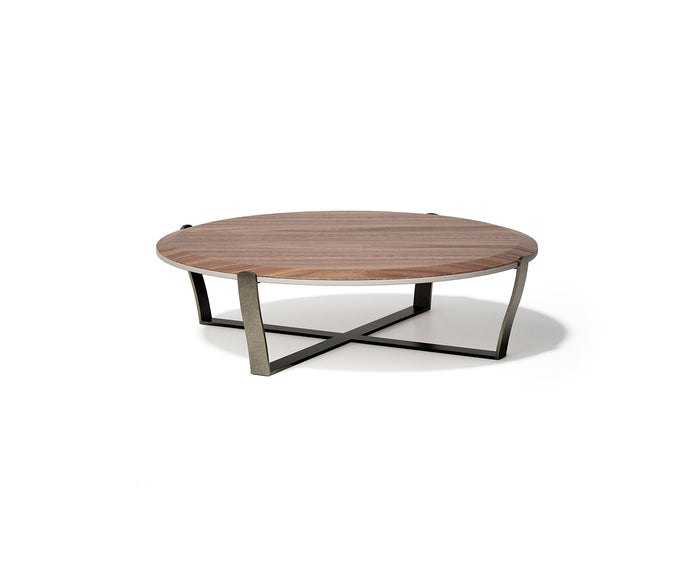 Aristo XL .24 Coffee Table by Capital with a round solid wood top and metallic base.