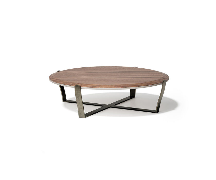 Aristo XL .24 Coffee Table by Capital with a round solid wood top and metallic base.
