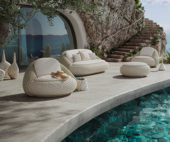 Dedon Atolo Footstool – Rounded Outdoor Pouf in Coastal-Inspired Fiber Design | Casa Design Group