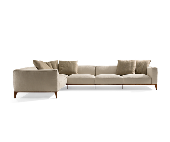 Aton Sectional Sofa by Giorgetti modular Italian sectional with Canaletto walnut structure and premium upholstery | Casa Design Group